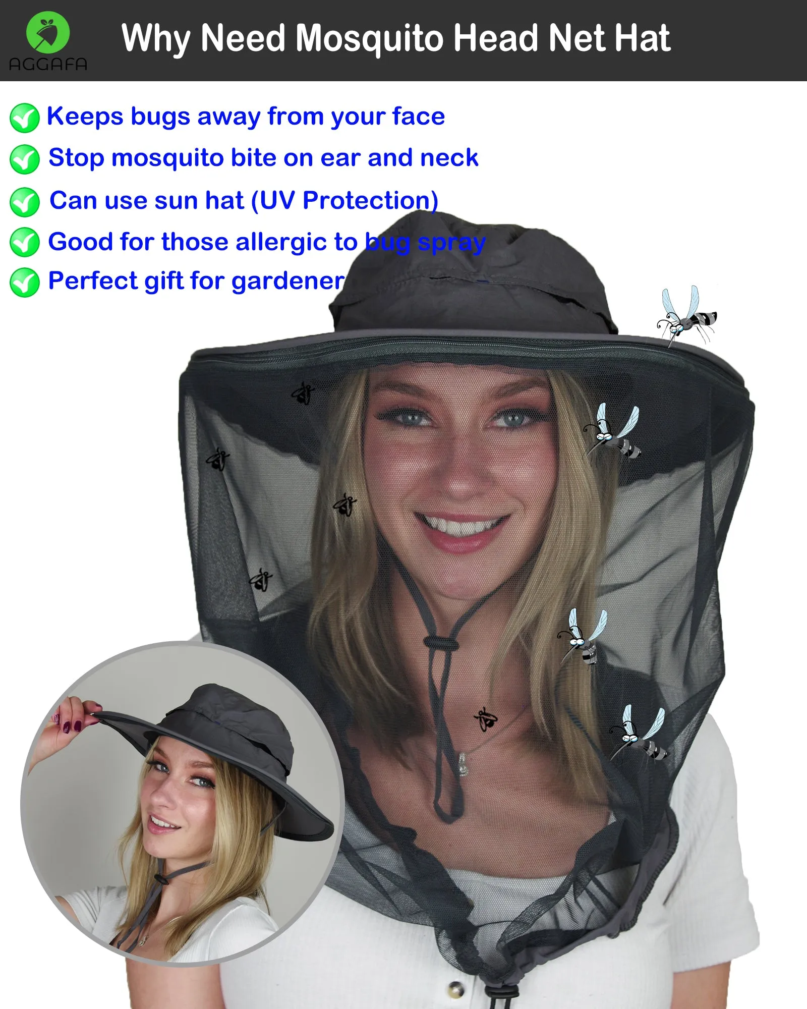 Mosquito head net hat [Grey color]