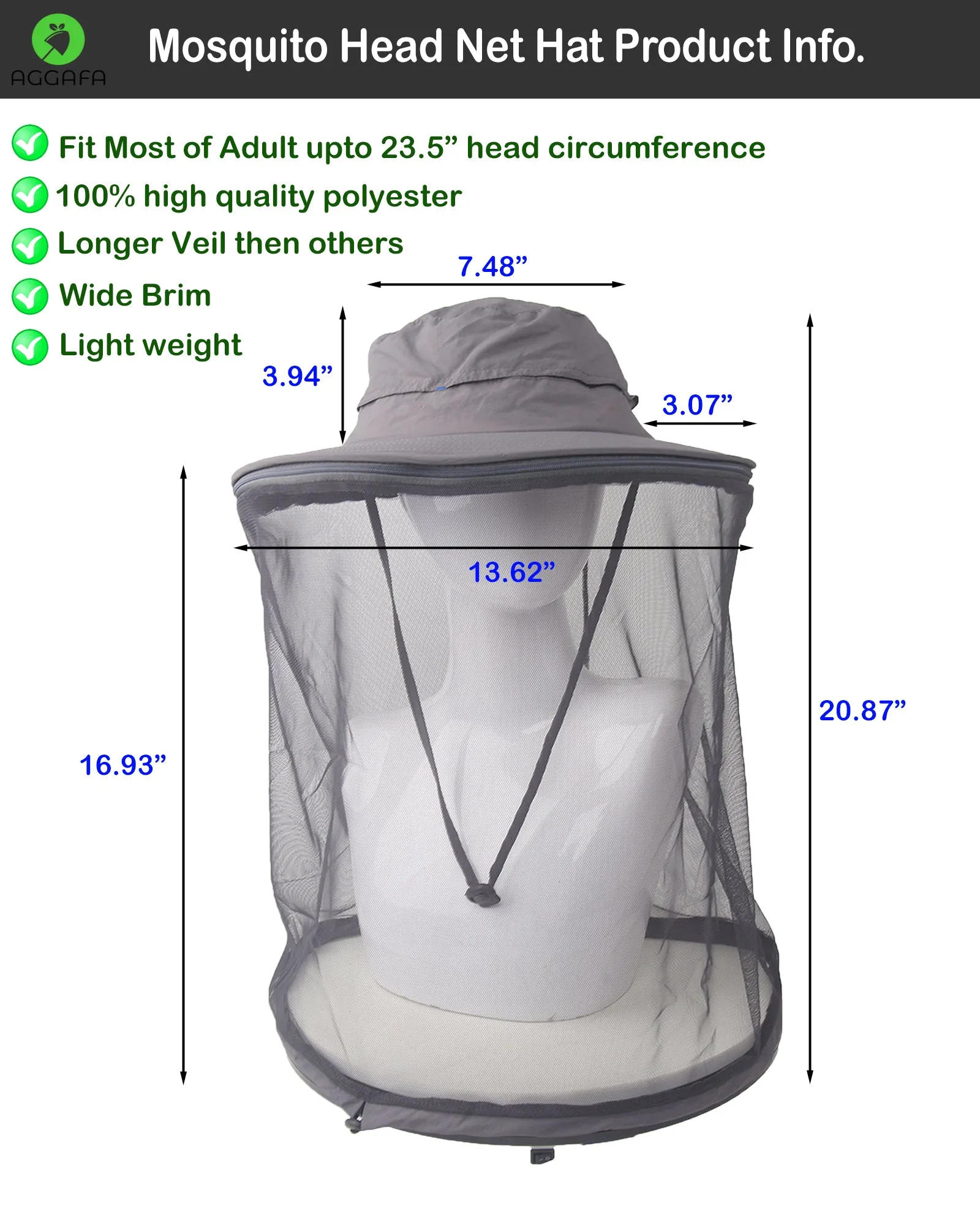 Mosquito head net hat [Grey color]