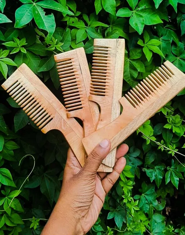 Neem comb with handle - large : pack of 4