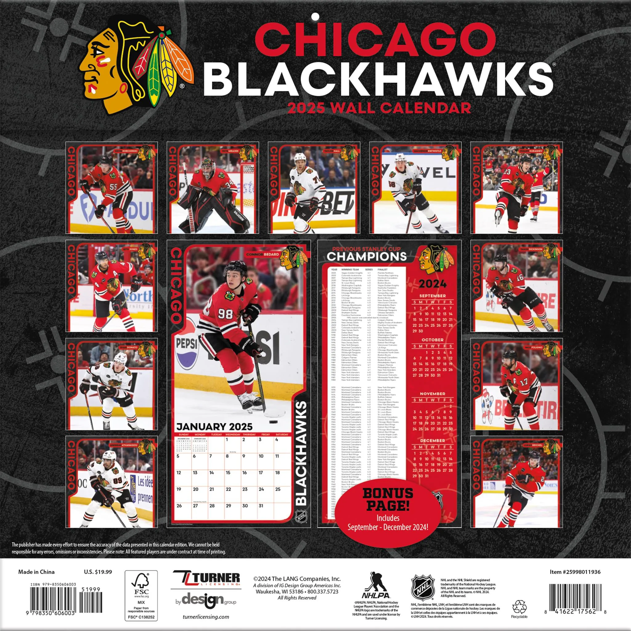 NHL Chicago Blackhawks Wall 2025 Calendar