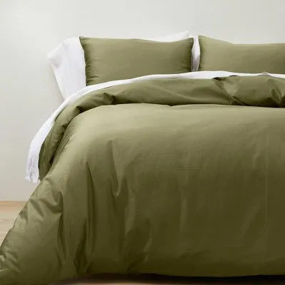 Open Box - King Supima Washed Sateen Duvet & Sham Set Moss Green - Casaluna