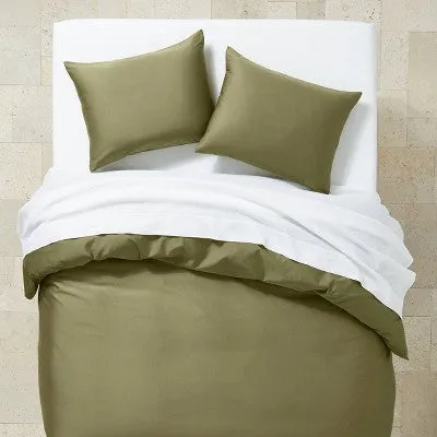 Open Box - King Supima Washed Sateen Duvet & Sham Set Moss Green - Casaluna