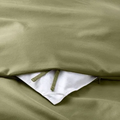 Open Box - King Supima Washed Sateen Duvet & Sham Set Moss Green - Casaluna