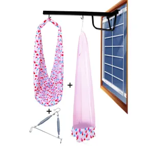 Preemie Baby Swing Cradle with Mosquito Net Spring and Metal Window Cradle Hanger