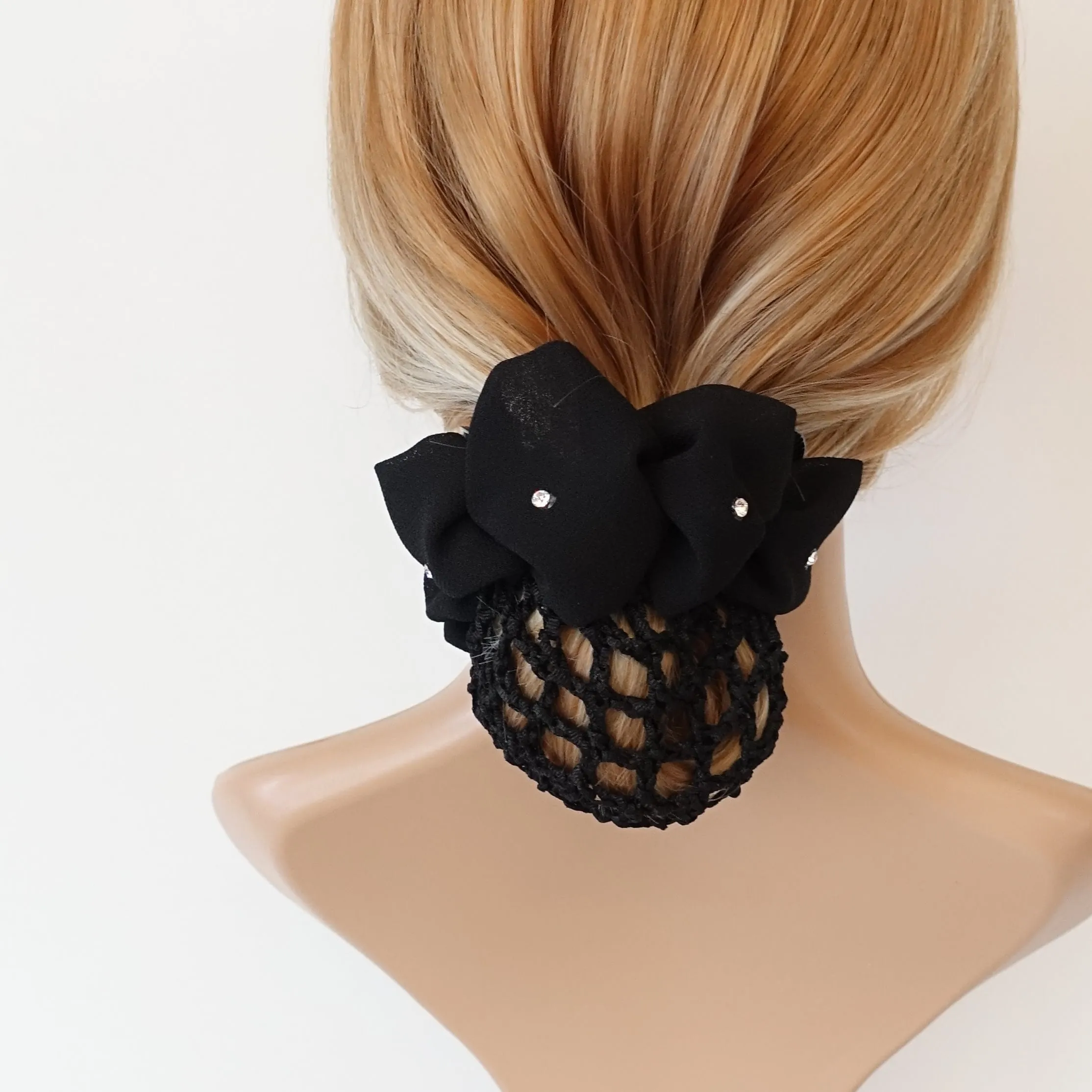 side rhinestone pearl embellished chiffon bun net snood hair claw clip