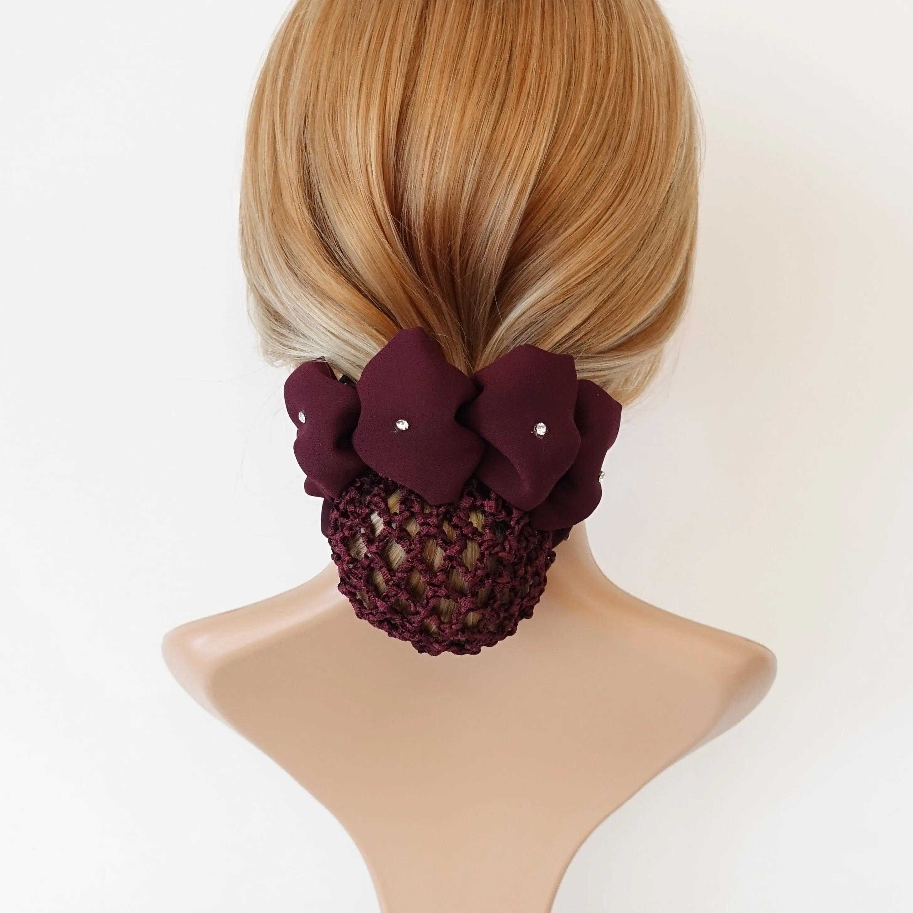 side rhinestone pearl embellished chiffon bun net snood hair claw clip