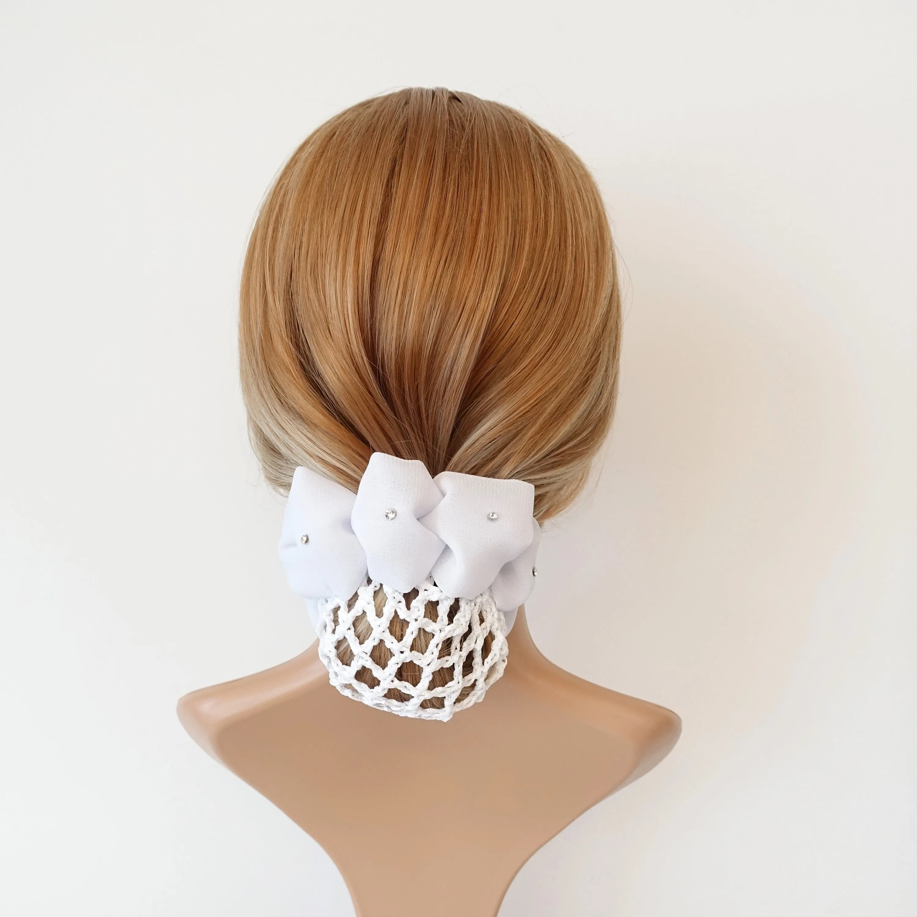 side rhinestone pearl embellished chiffon bun net snood hair claw clip