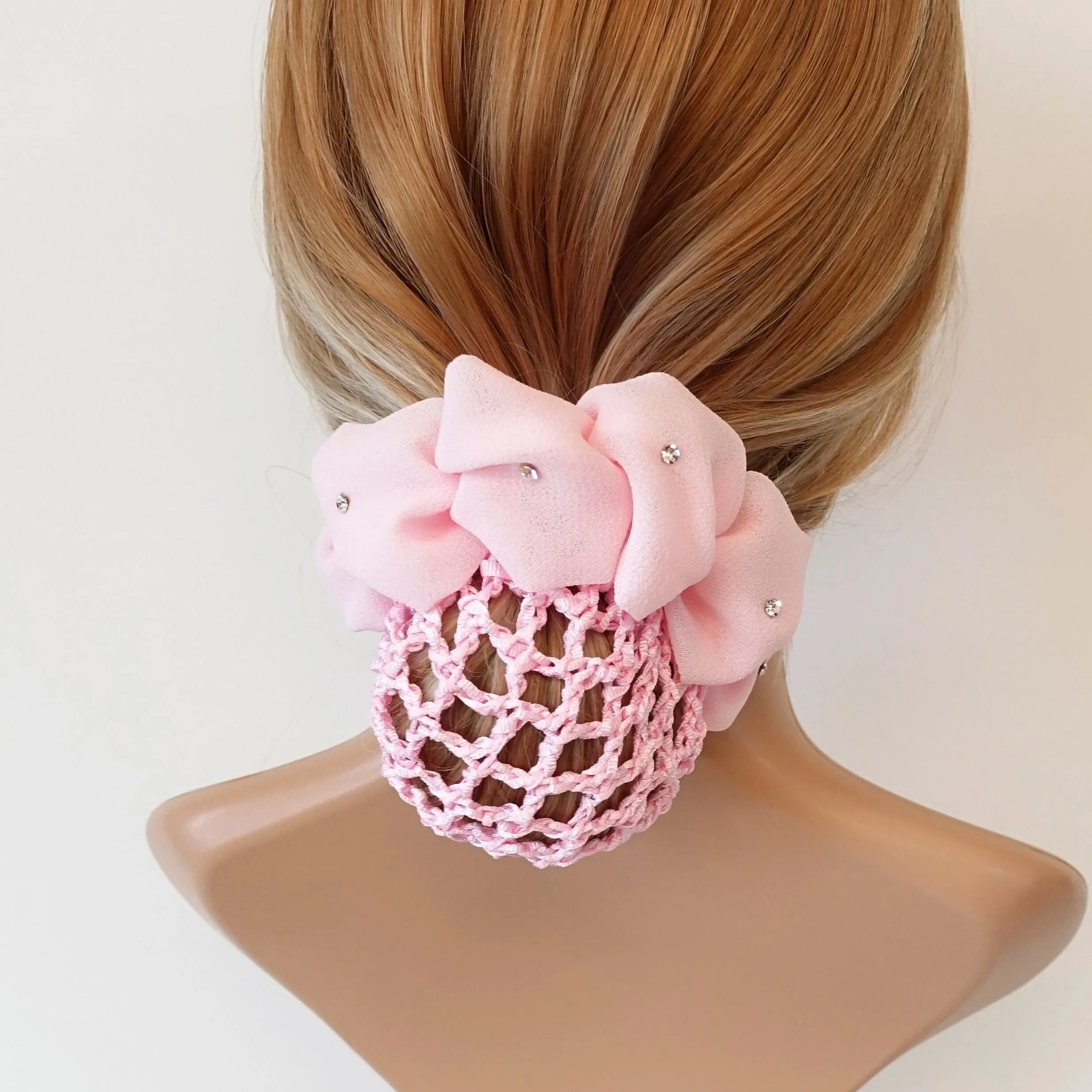 side rhinestone pearl embellished chiffon bun net snood hair claw clip