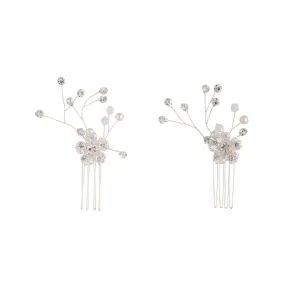 Silver Diamante Floral Comb Duo