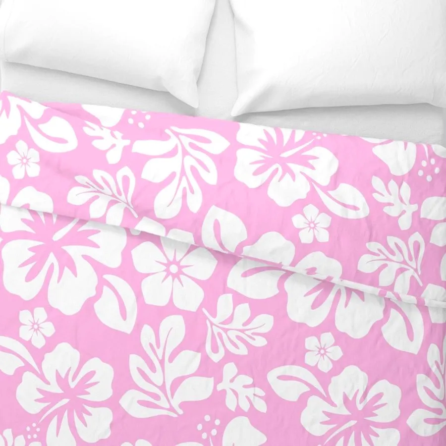 Soft Pink and White Hawaiian Hibiscus Flowers Duvet Cover -Medium Scale