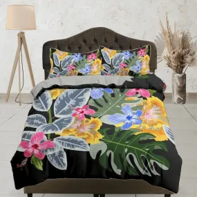 Tropical floral duvet cover colorful bedding, teen girl bedroom, baby girl crib bedding boho maximalist bedspread aesthetic bedding