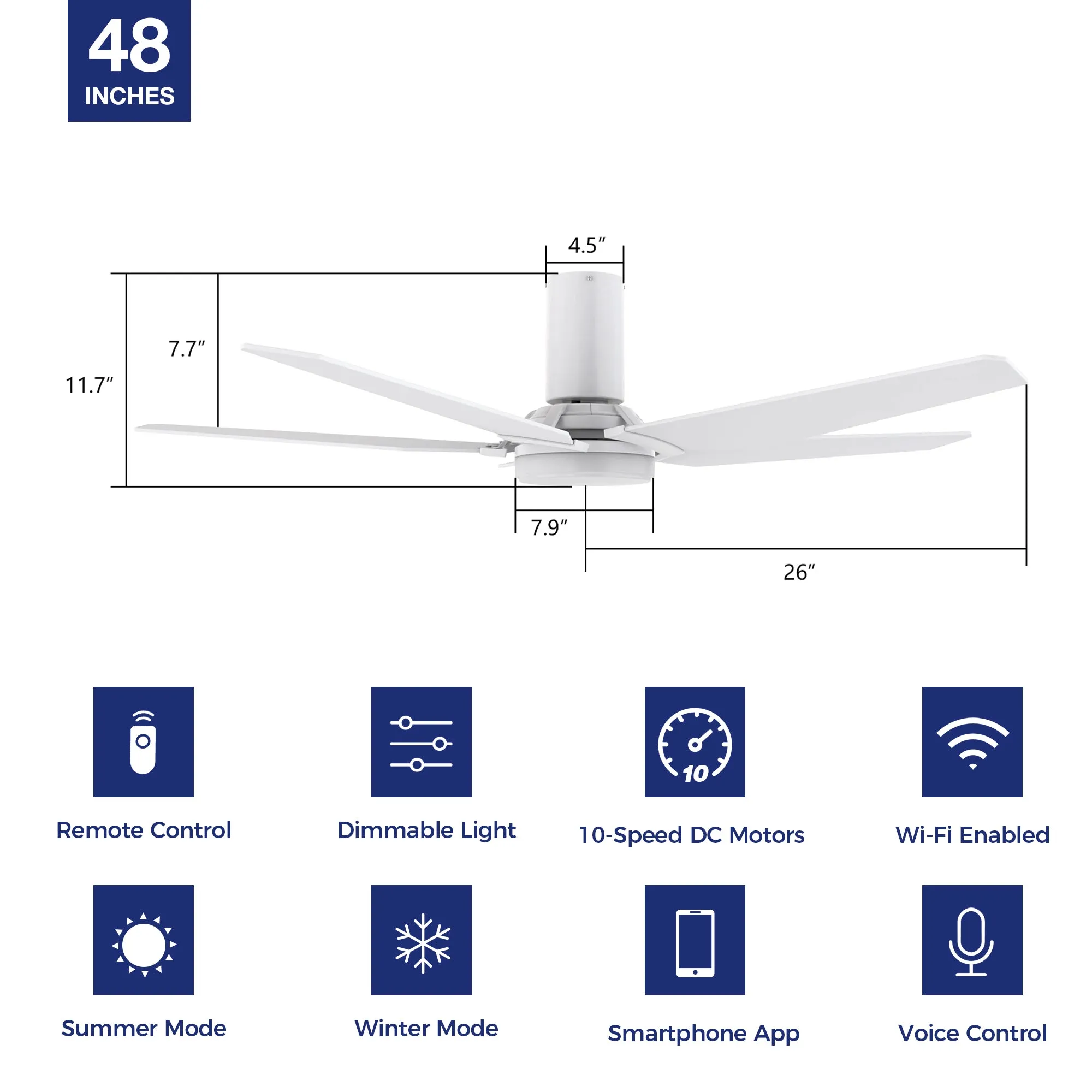 Voyager Outdoor Flush Mount Smart Ceiling Fan with Led light remote 48"