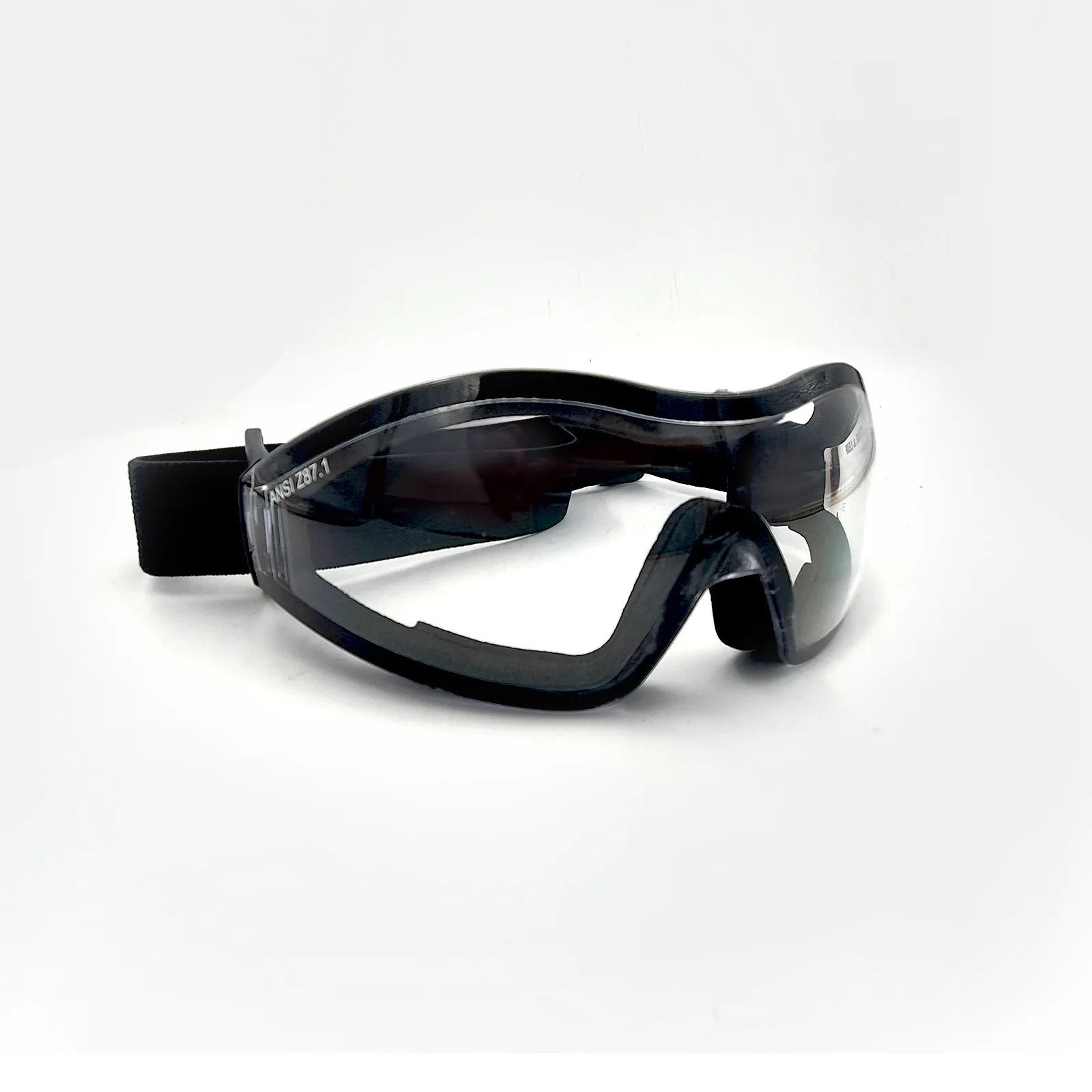 Wide Lens Full Cover Encapsulated Foam Seal Black Safety Glasses With Adjustable Strap