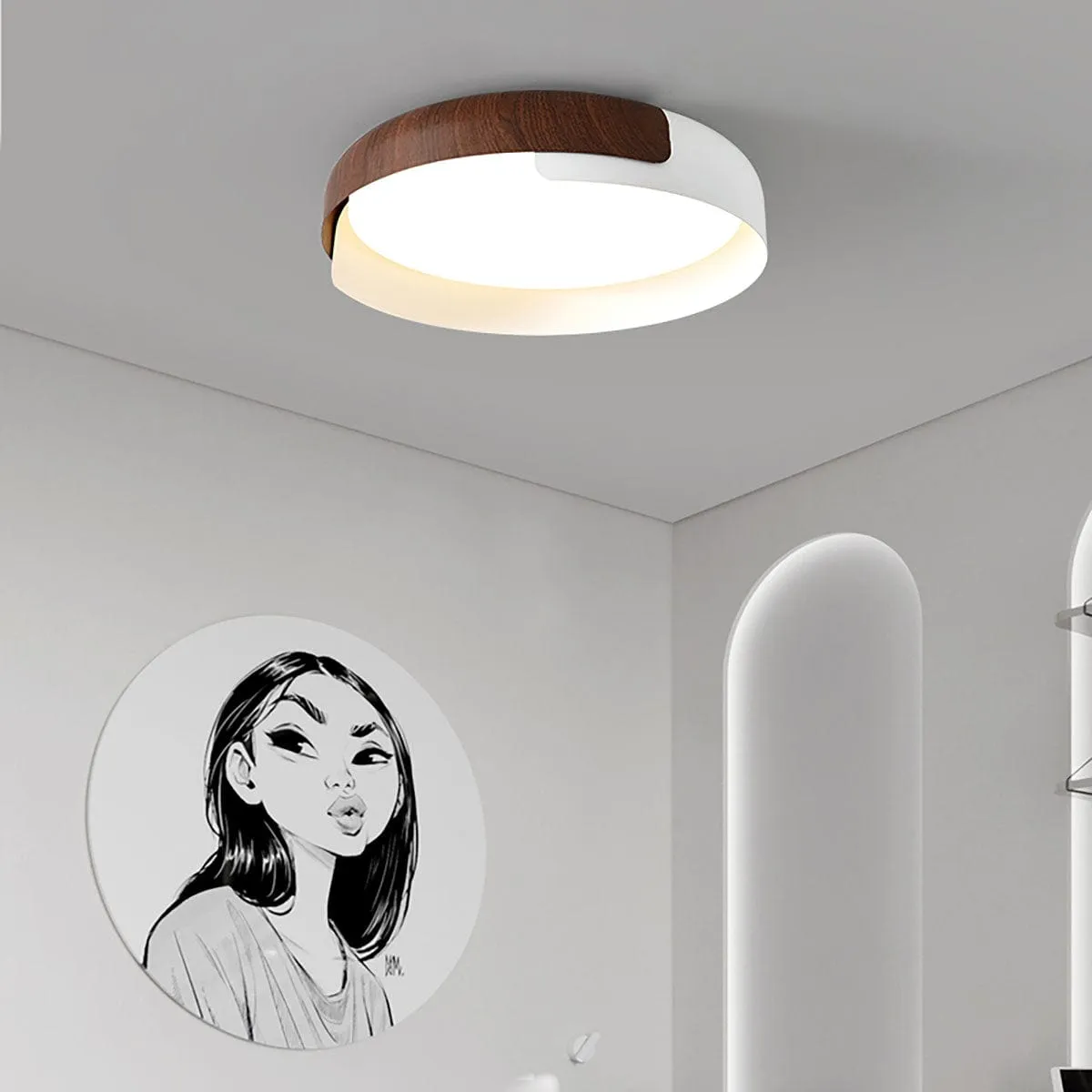 Wood  Painted Round Ceiling Lamp