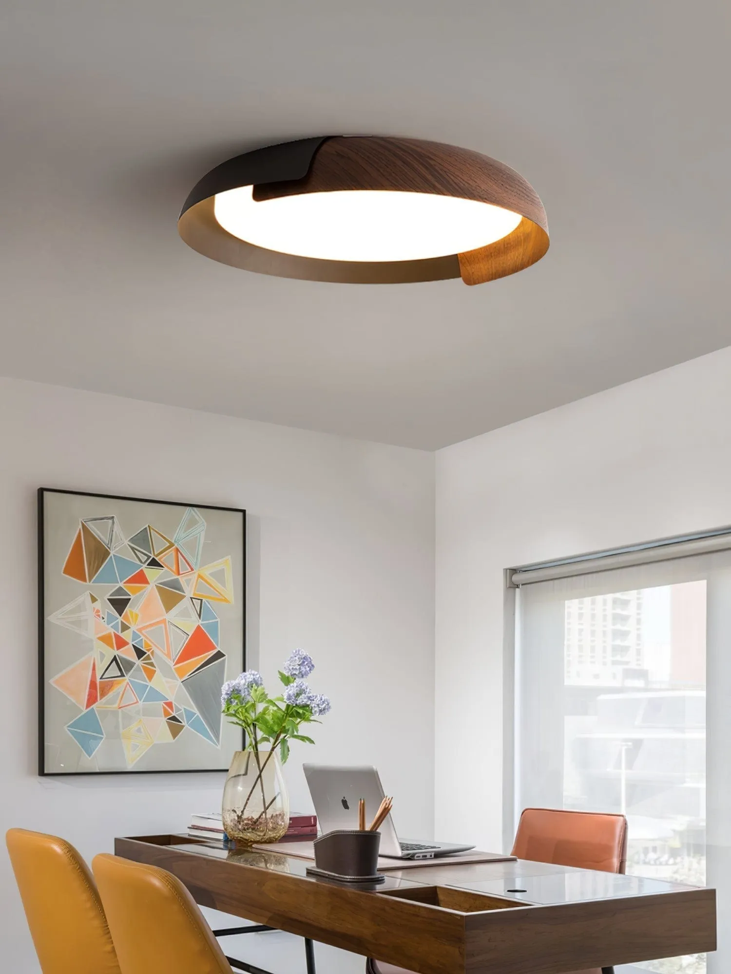 Wood  Painted Round Ceiling Lamp