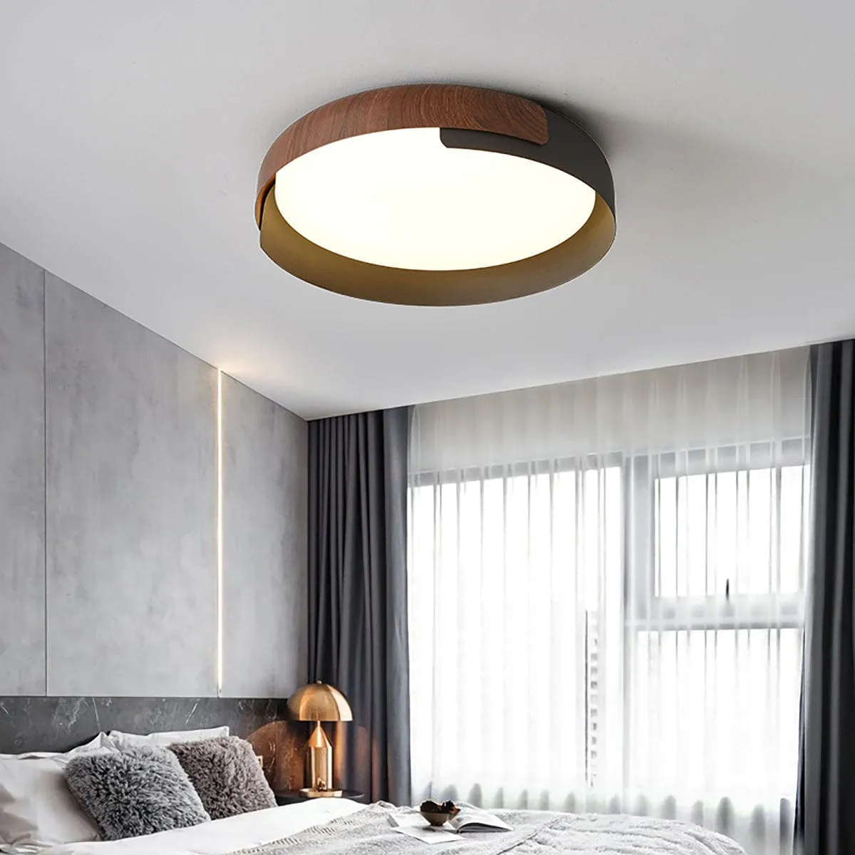 Wood  Painted Round Ceiling Lamp