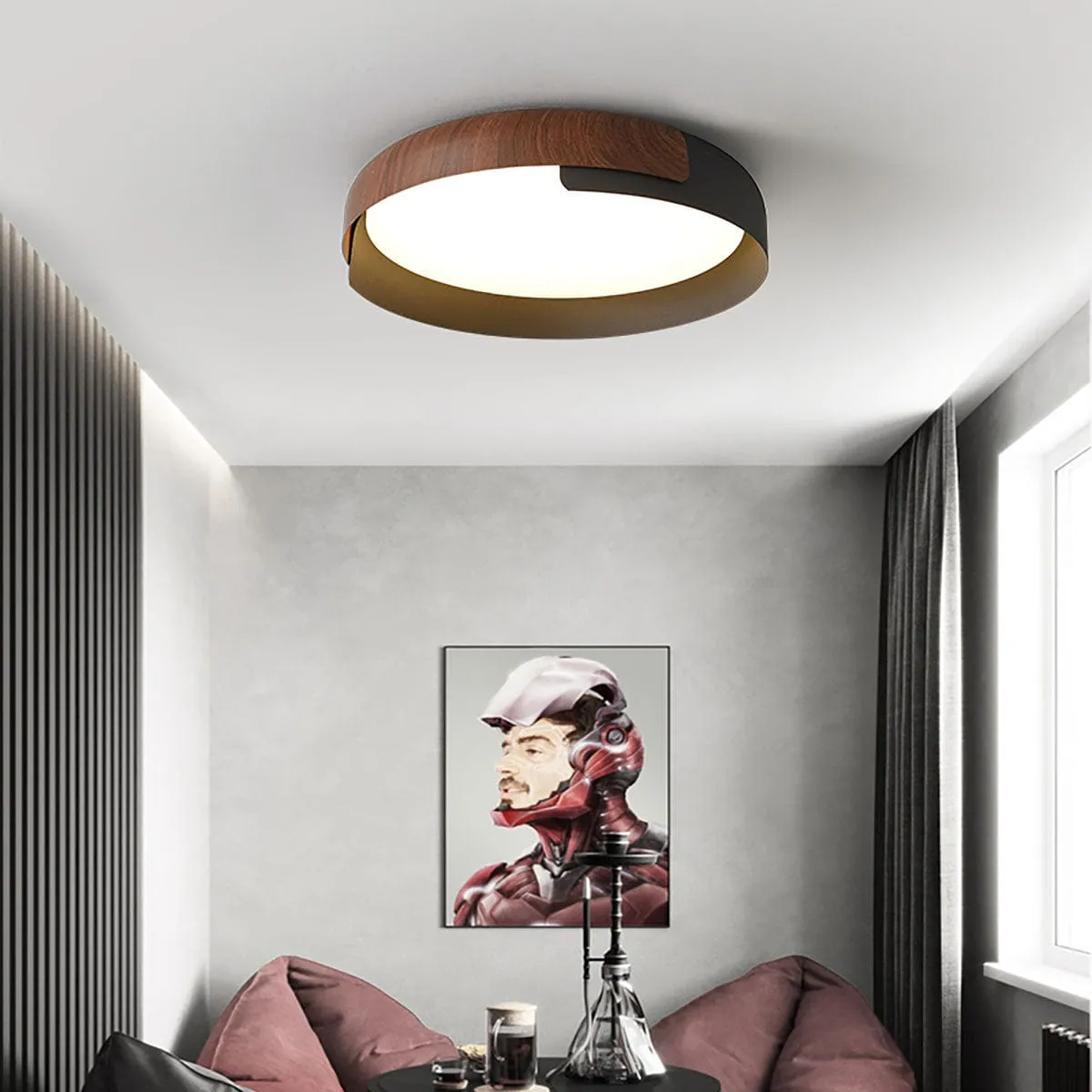 Wood  Painted Round Ceiling Lamp